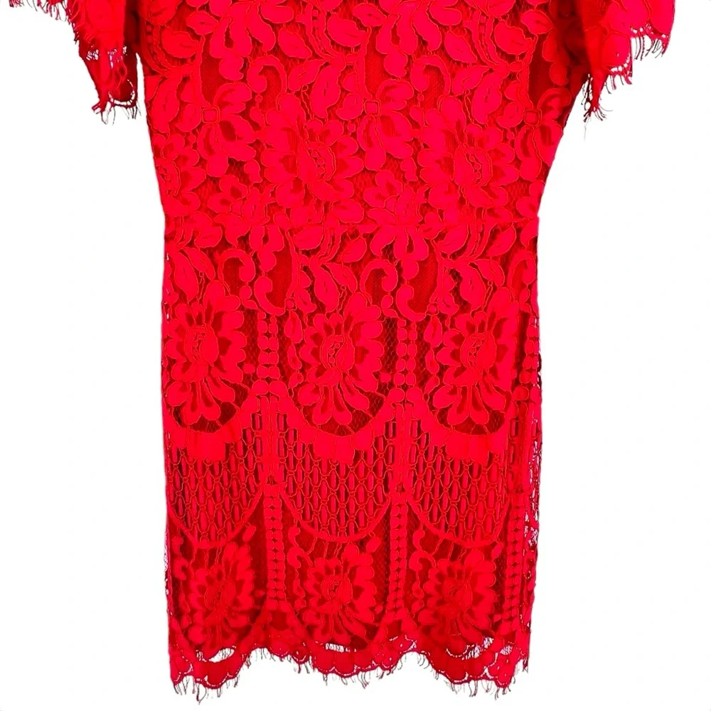 Lulus Pearson Red Lace Dress Sz M Eyelet Lace Flutter Short Dress Sleeve V Back